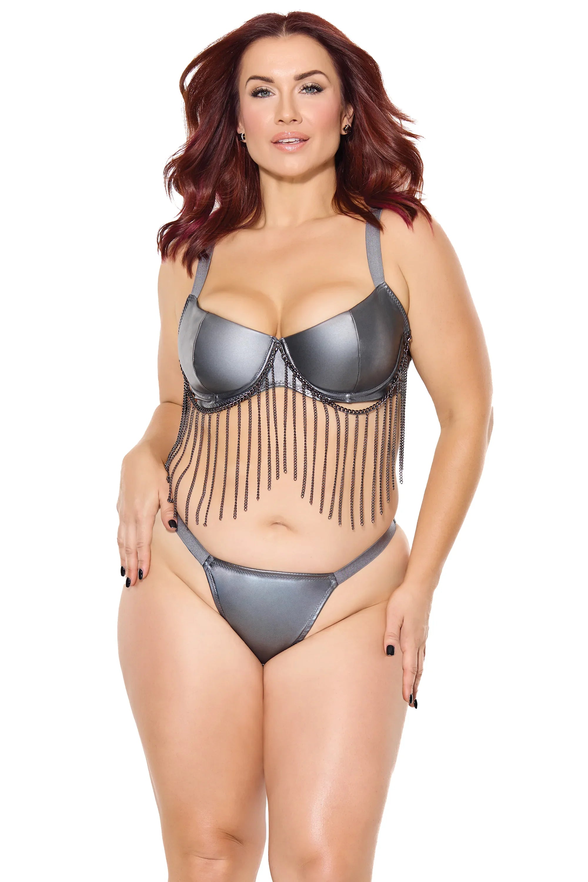 Collection of Gunmetal Glam Bra & Thong in a gallery layout